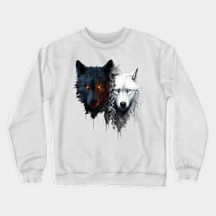 Black Wolf With White Wolf Tees Graphic Wolf Loves Crewneck Sweatshirt